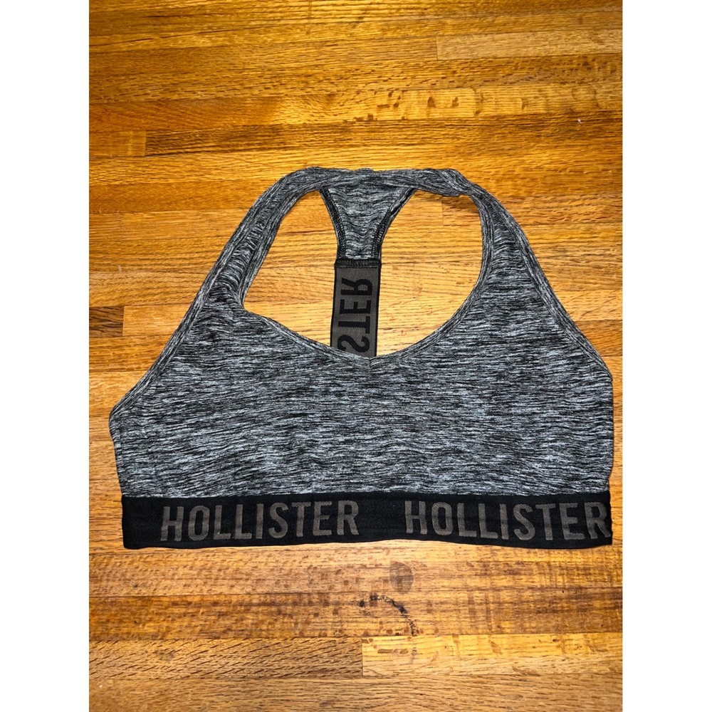 Hollister Women Medium‎ Grey Space Dye Gilly Hicks Racerback Logo Band Sport Bra